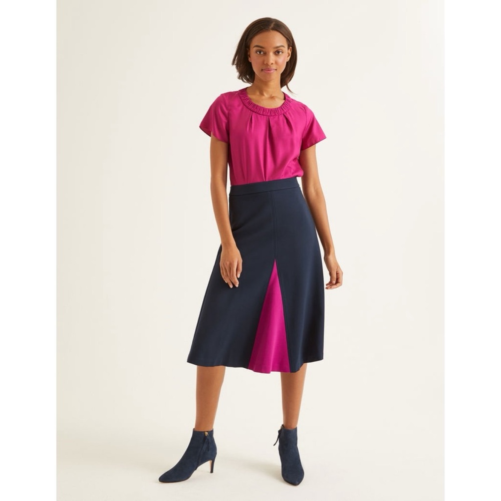 Boden Navy A-Line Skirt with Pink Panel
